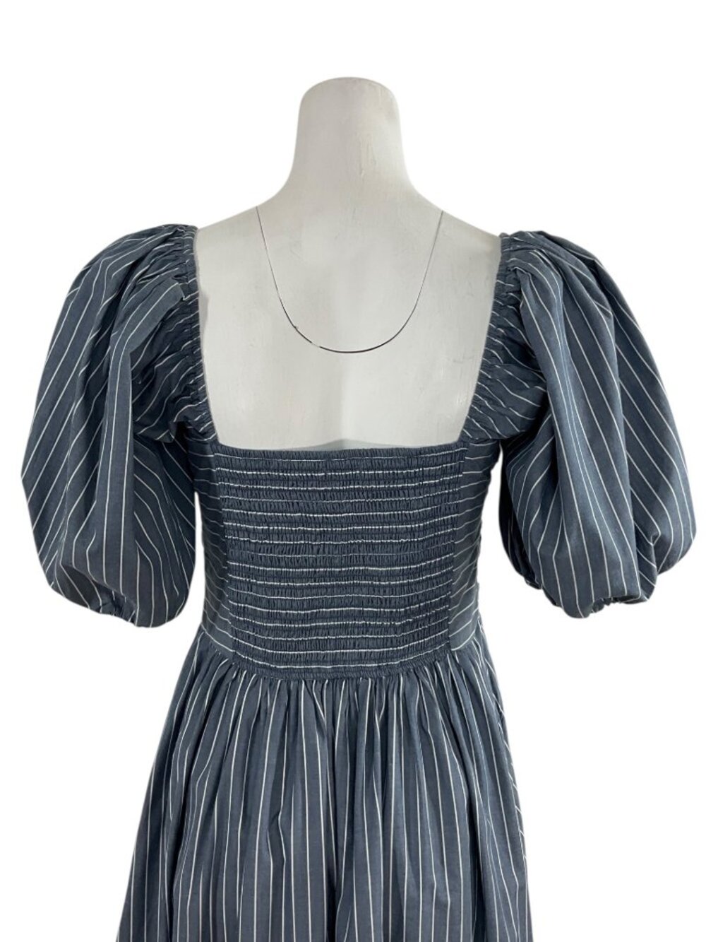 Abercrombie & Fitch Poplin Puff Sleeve Midi Dress M Blue Striped - Picture 12 of 16